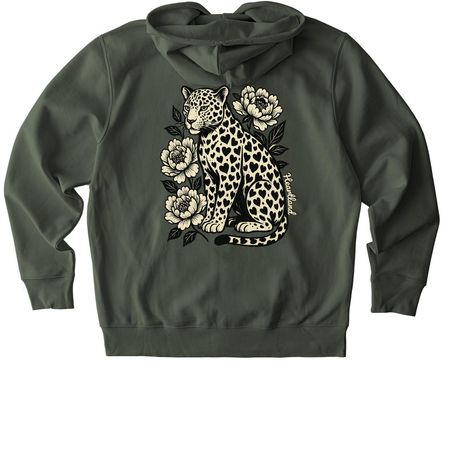 Floral Jaguar&nbsp;, a Khaki Green Stanley/Stella Unisex Cultivator 2.0 Zip Up Pullover Hoodie (back-view)