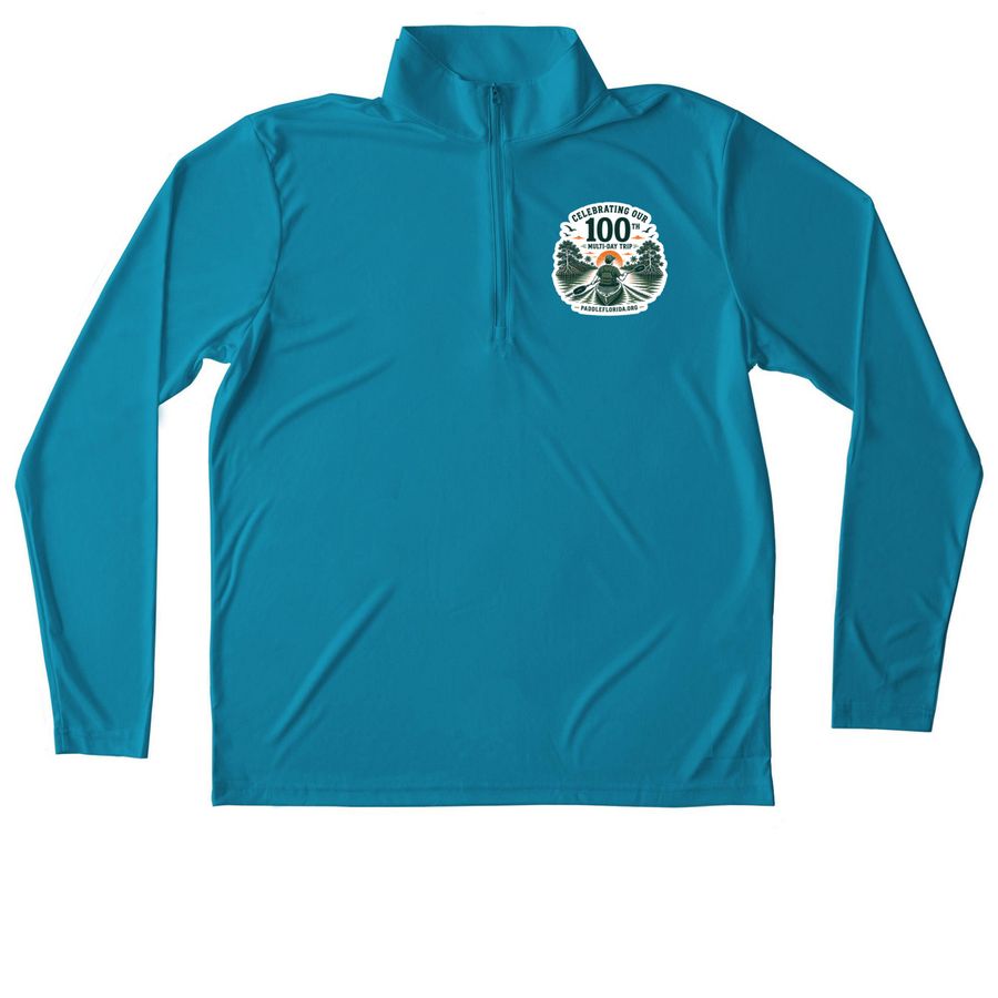 100 Trips ? Male Paddler, a Atomic Blue Unisex Performance Quarter Zip Pullover