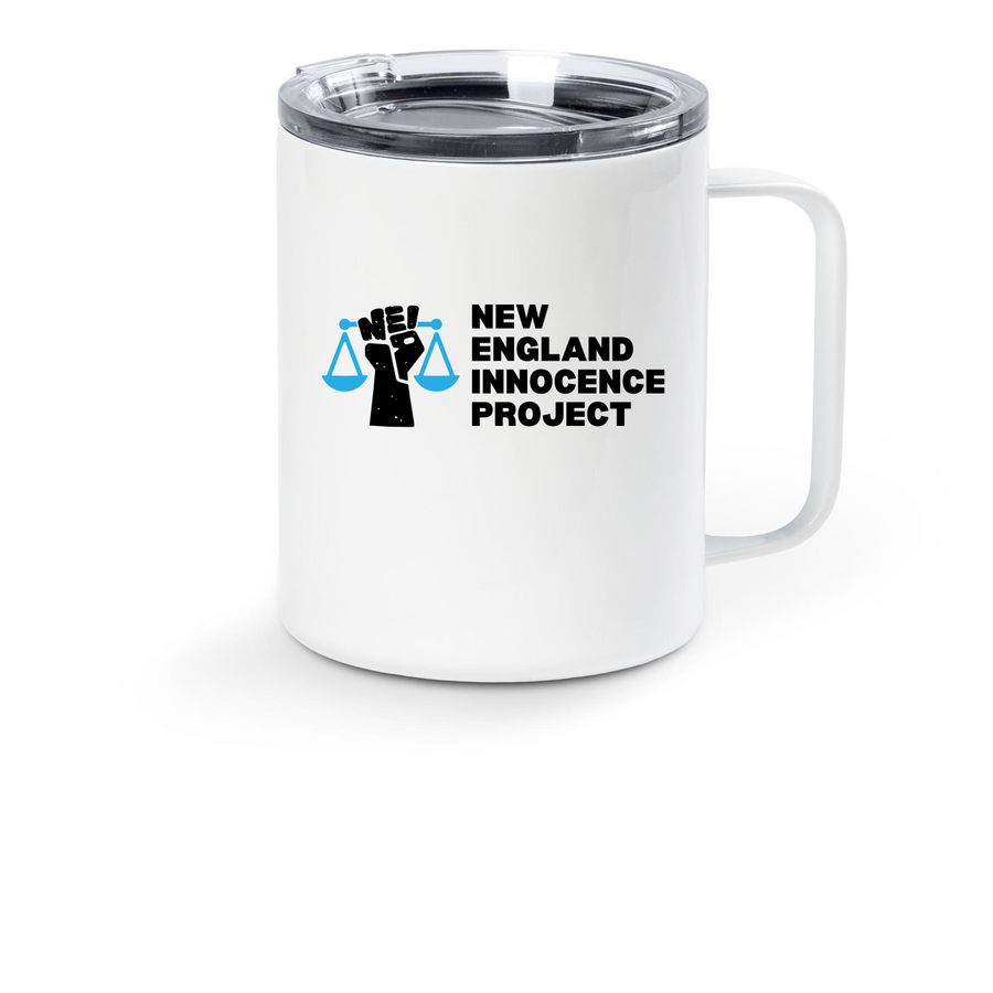 New England Innocence Project Travel Mug, a White Stainless Steel Travel Mug