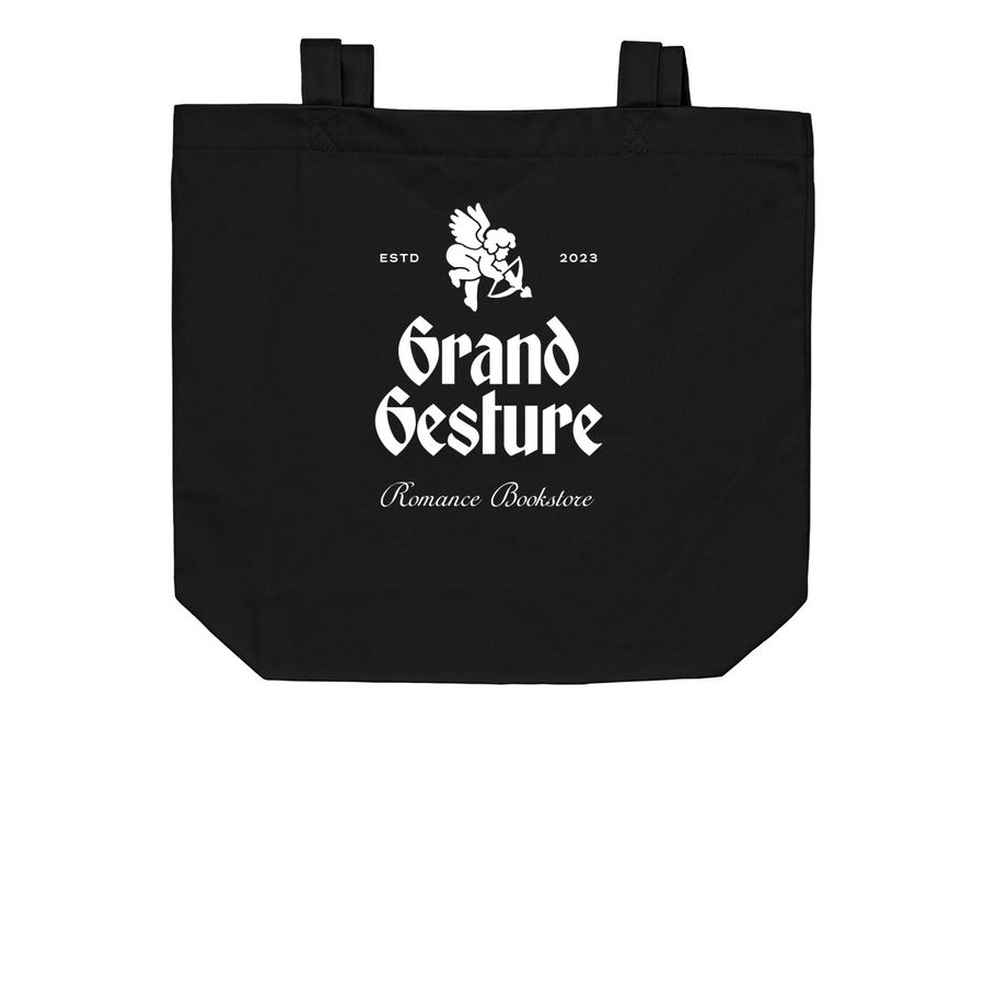 Grand Gesture Books Tote: White Logo, a Black Organic Cotton Tote Bag