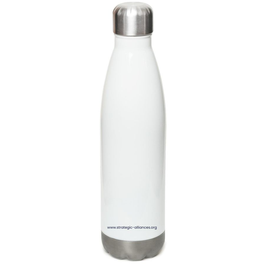 ASAP Water Bottle, a White Stainless Steel Water Bottle (back-view)
