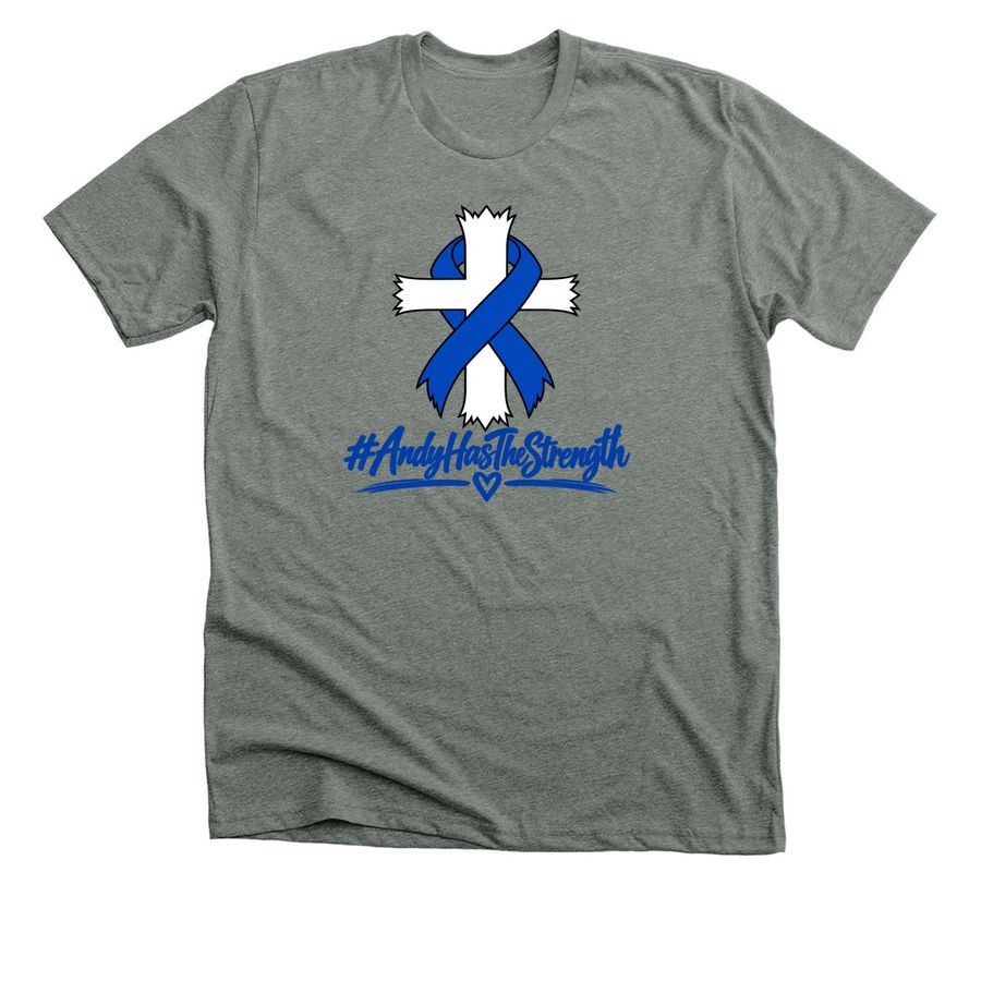 Andy Has The Strength, a Deep Heather Premium Unisex Tee