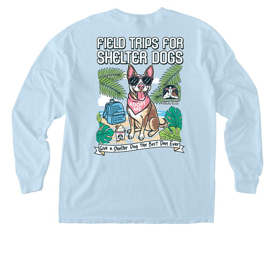 Pup Cups, Beach Trips, and More!, a Chambray Comfort Colors Long Sleeve Pocket Tee (back-view)