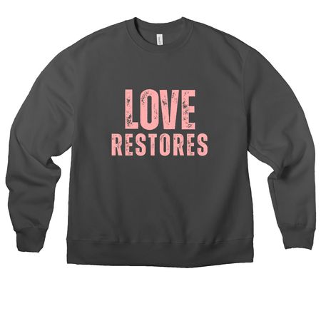 LOVE RESTORES - coral, a Asphalt Premium Heavyweight Crewneck Sweatshirt