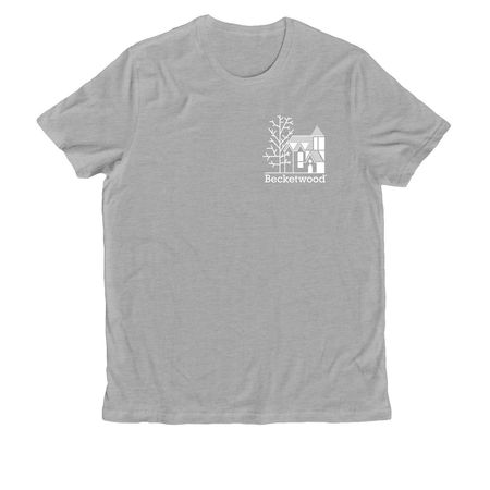 40-Year Logo on Back / BW Logo On Front, a Granite Grey Heather Allmade Organic Cotton Unisex Tee (back-view)