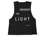Awaken The Light, a Deep Black Allmade Eco Triblend Women?s Muscle Tank (back-view)