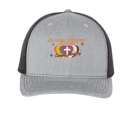St. Luke Lutheran Church & Campus Ministry, a Heather Grey/ Black Printed Five-Panel Trucker Cap