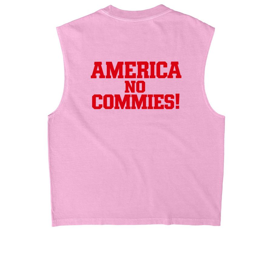 AMERICA NO COMMIES Shirt, a Faded Powder Pink Heavyweight Garment Dye Muscle Tee