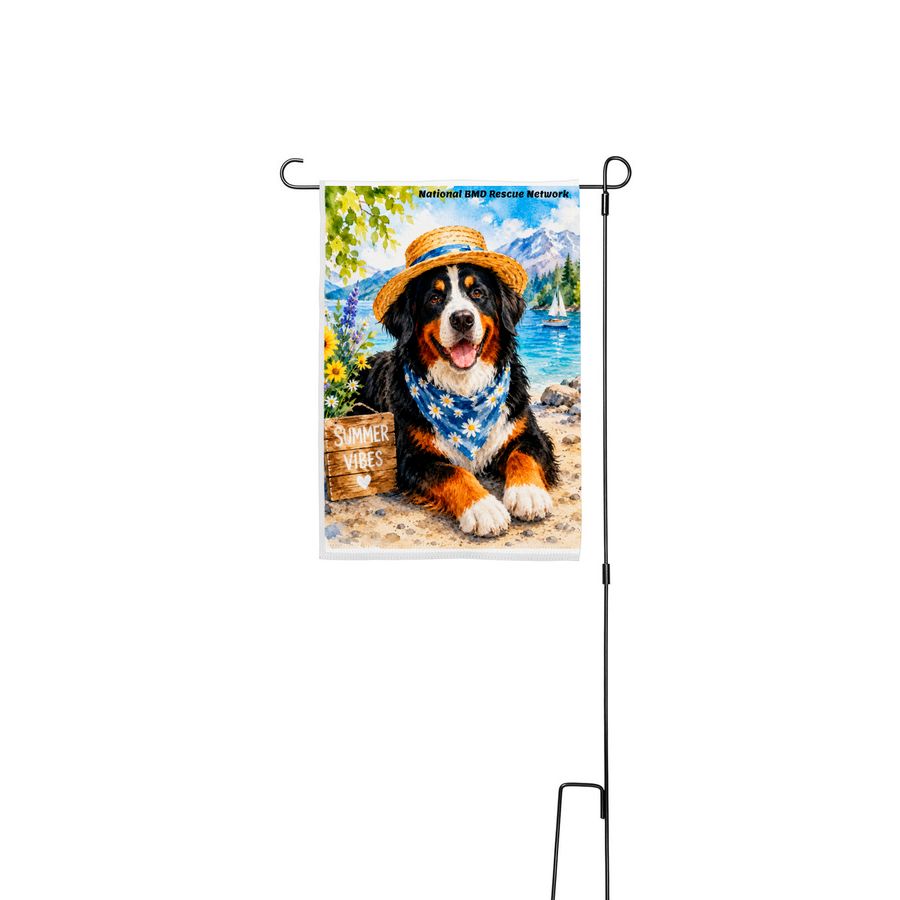 Summer Vibes & Wagging Tails - Garden Flag, a White 12" x 18" Yard Flag with Stake
