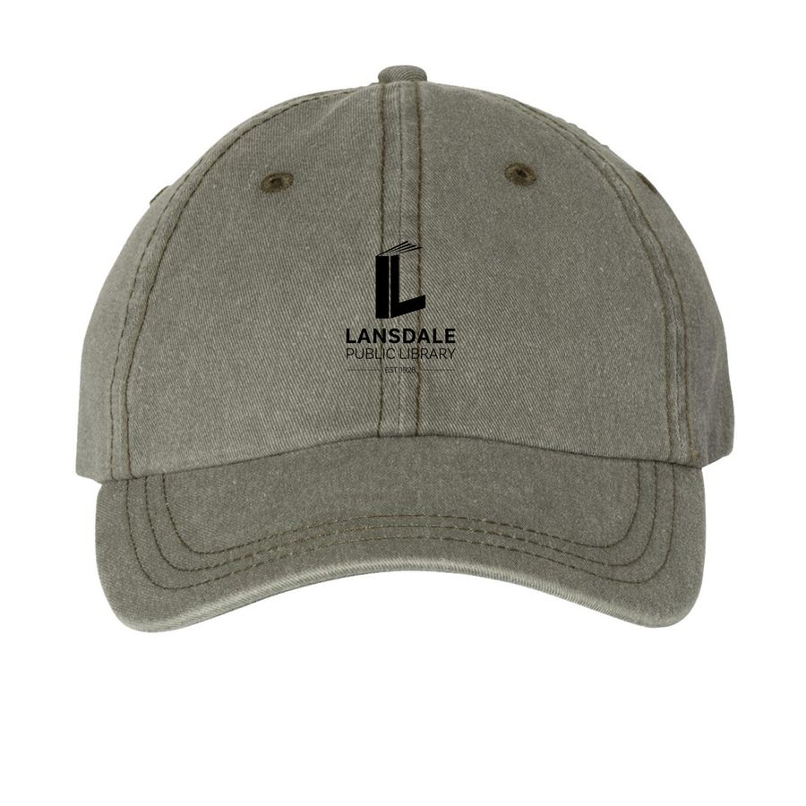 Lansdale Public Library Hats!, a Olive Printed Pigment Dye Baseball Cap