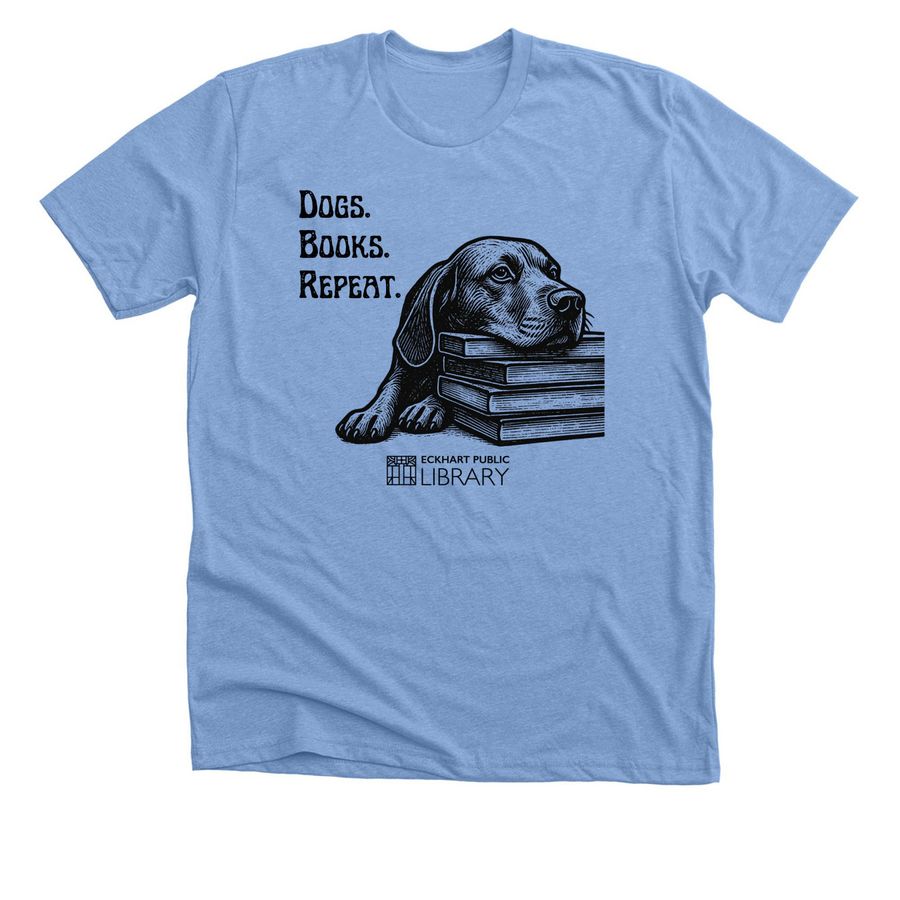 Dogs. Books. Repeat., a Heather Carolina Blue Premium Unisex Tee