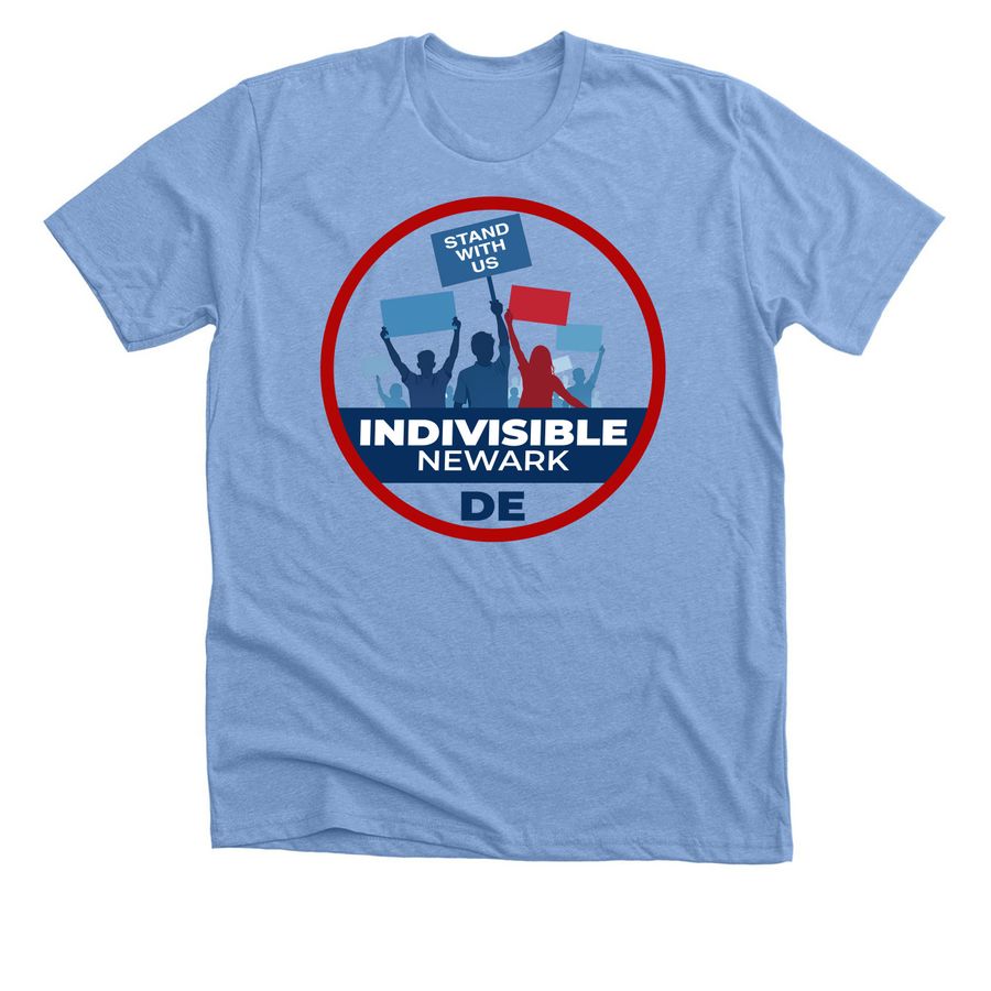 Indivisible Newark DE (light tees), a Heather Carolina Blue Premium Unisex Tee