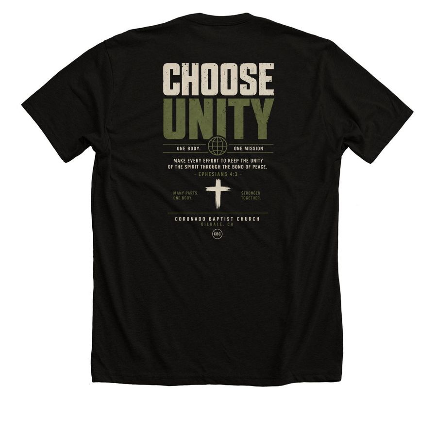 Choose Unity Collection, a Solid Black Blend Premium Unisex Tee (back-view)