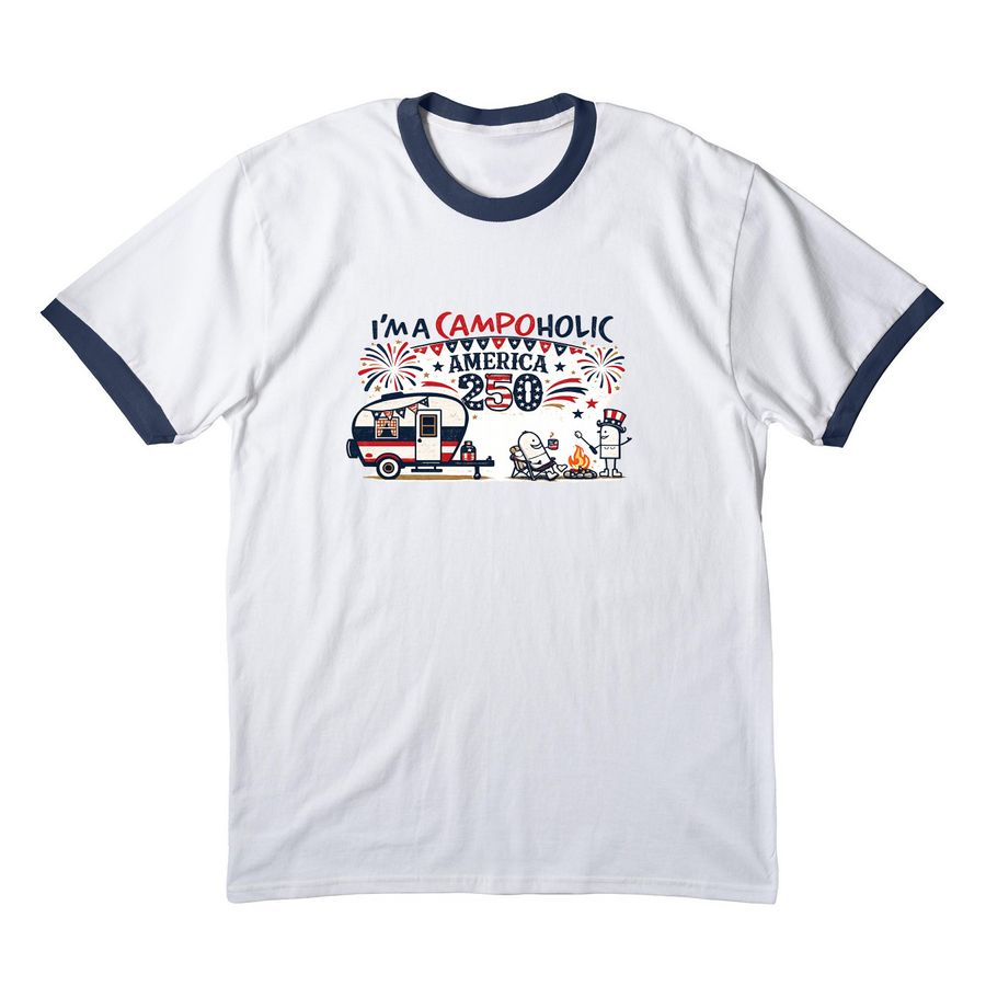 Campholic 250, a White/ Navy Cotton Ringer Tee