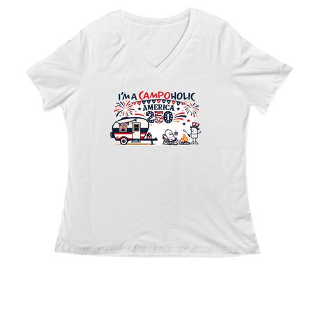 Campholic 250, a White Women's Relaxed V-Neck Tee