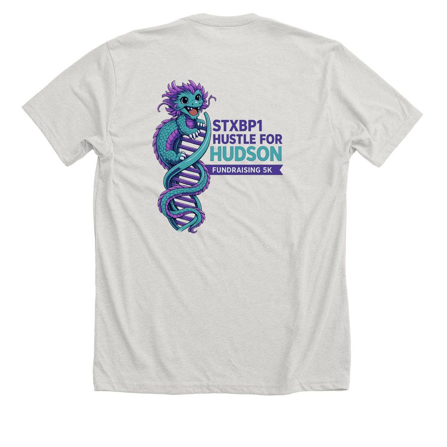 HUSTLE FOR HUDSON, a Heather Cement Premium Unisex Tee (back-view)