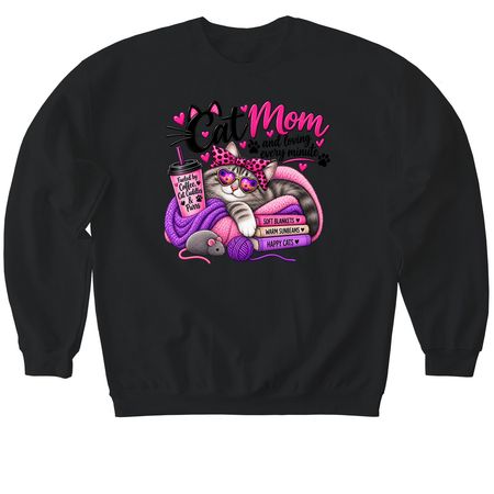 Cat mom, a Black Softstyle Crewneck Sweatshirt