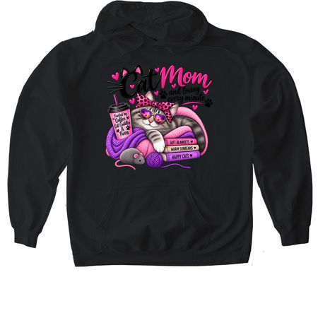 Cat mom, a Black Gildan Softstyle Pullover Hoodie