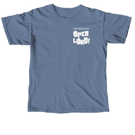 Open Hearts, Pocket Placement, a Blue Jean Comfort Colors Unisex Tee