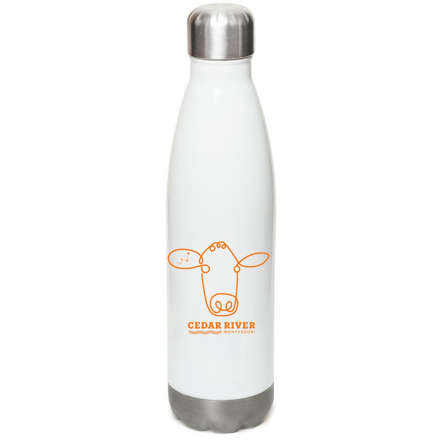 Water Bottle, a White Stainless Steel Water Bottle