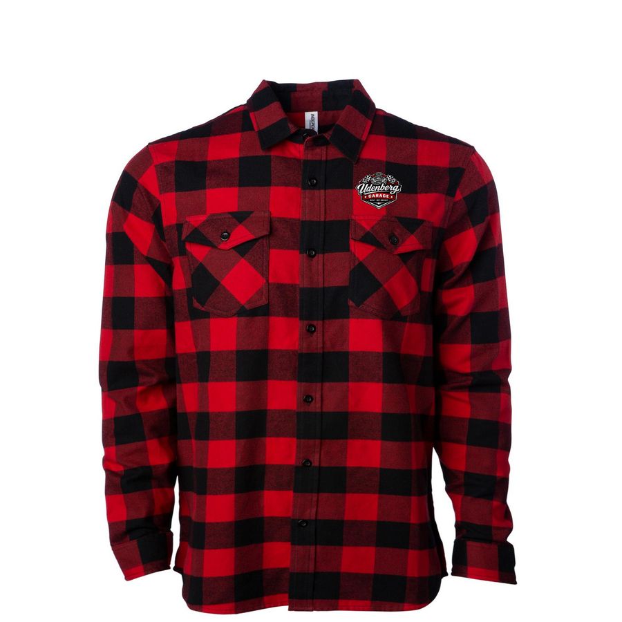 "Udenberg Garage" Flannel&nbsp;, a Red/ Black Unisex Flannel Shirt