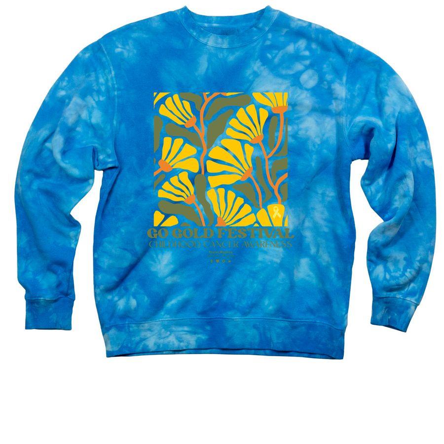 Go Gold! For Childhood Cancer 2025, a Aqua Blue Tie Dye Crewneck Sweatshirt