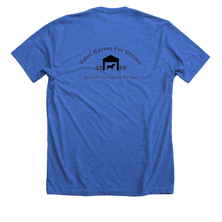Valor Horses, a Heather True Royal Premium Unisex Tee (back-view)