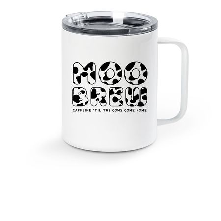 Moo Brew Mug, a White Stainless Steel Travel Mug