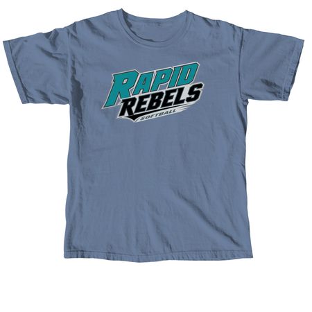 Rapid Rebels word Logo, a Blue Jean Comfort Colors Unisex Tee