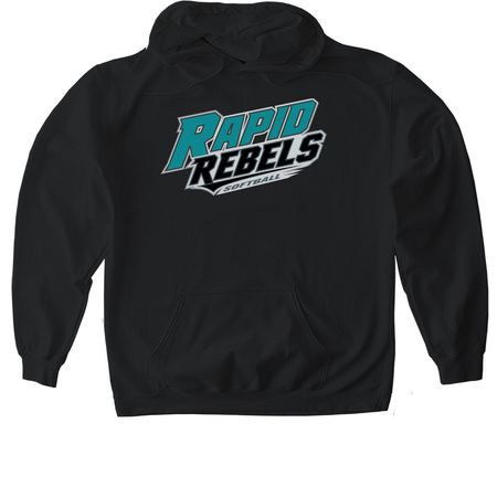 Rapid Rebels word Logo, a Black Gildan Softstyle Pullover Hoodie