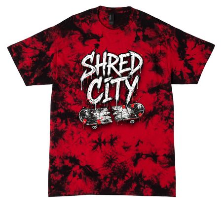 Shred City, a Black/ Red Crystal Tie Dye Tee