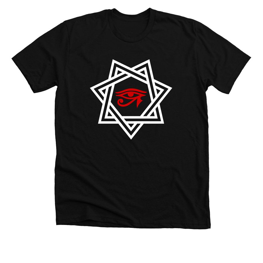 Heptagram Eye of Horus: Aiwass 5, a Solid Black Blend Premium Unisex Tee