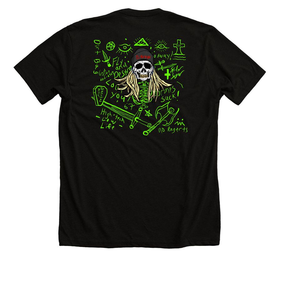 DRONES SUCK, a Solid Black Blend Premium Unisex Tee (back-view)