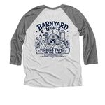 VBS 2026, a Premium Heather and Heather White 3/4 Sleeve Baseball Tee (back-view)