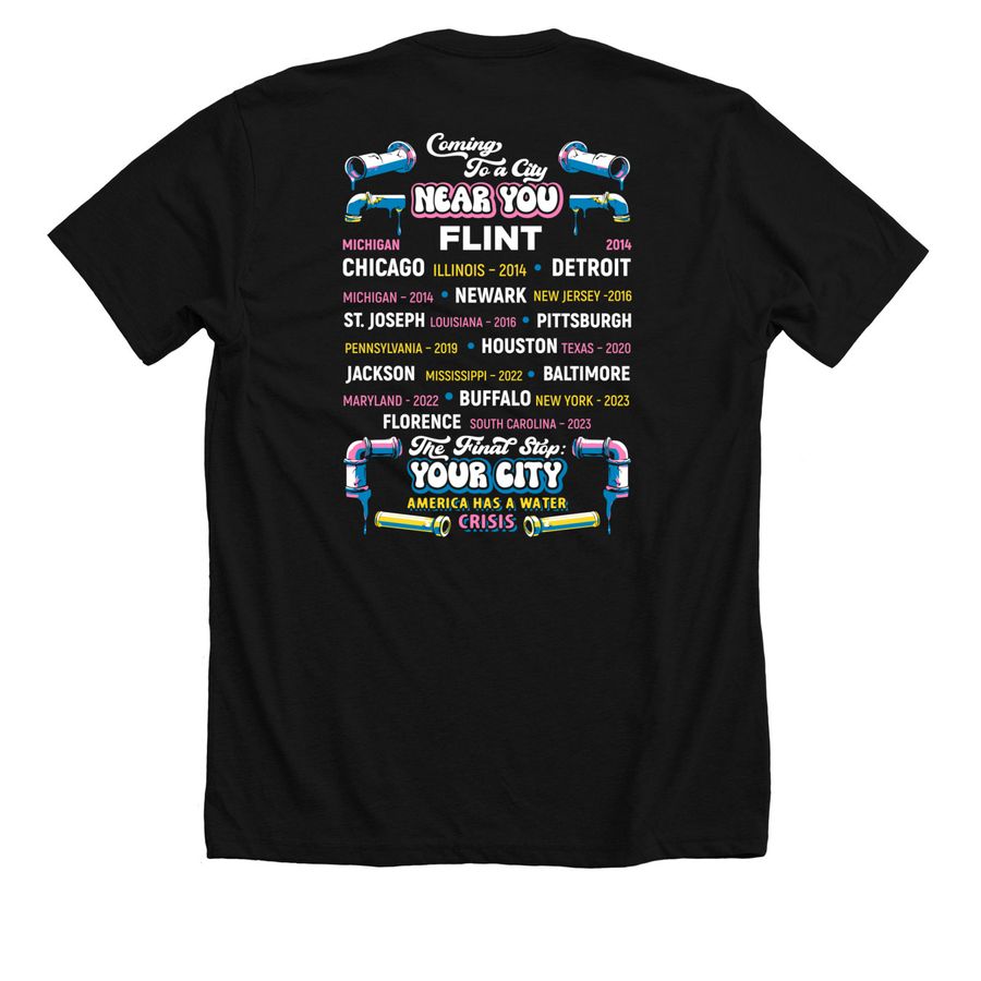 Clean Water Crisis Tour, a Solid Black Blend Premium Unisex Tee (back-view)