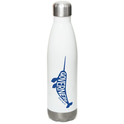 Governerd Narwhal, Blue Logo White Stainless Steel Water Bottle