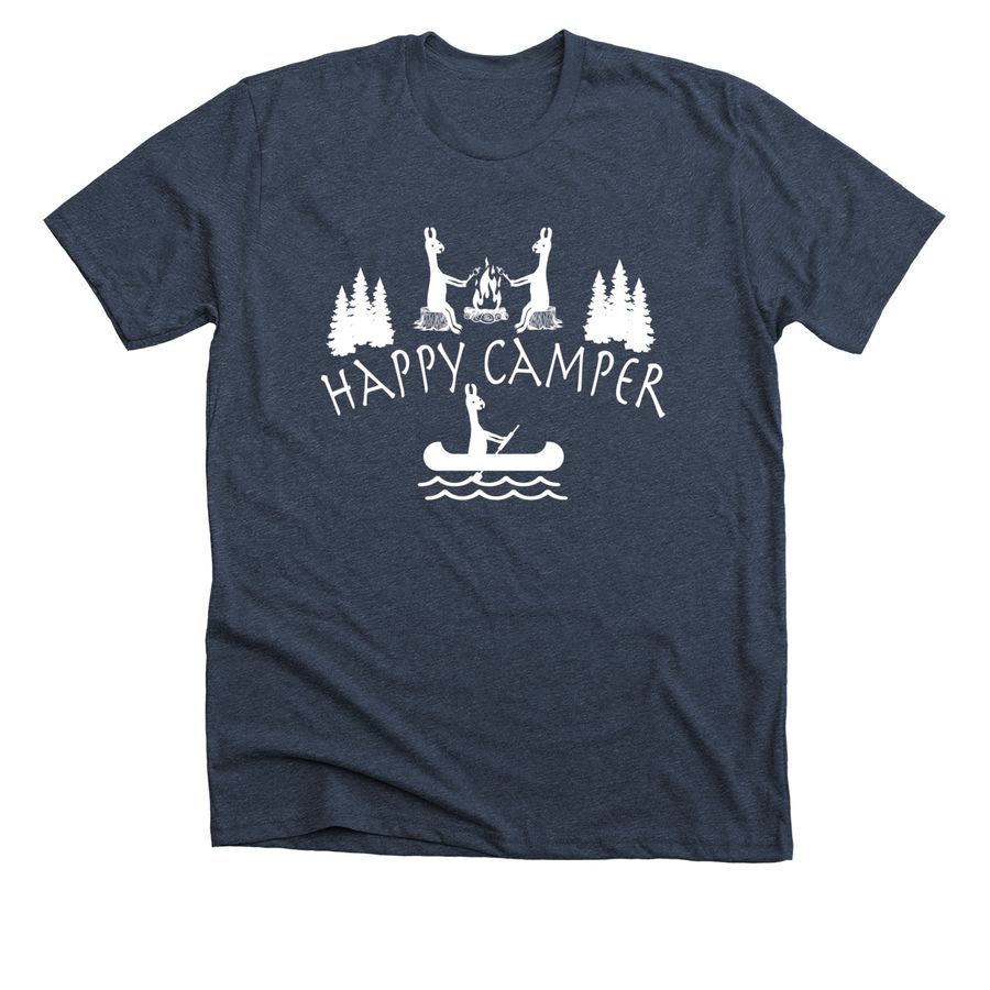 Happy Camper Llamas 2023, a Heather Midnight Navy Premium Unisex Tee