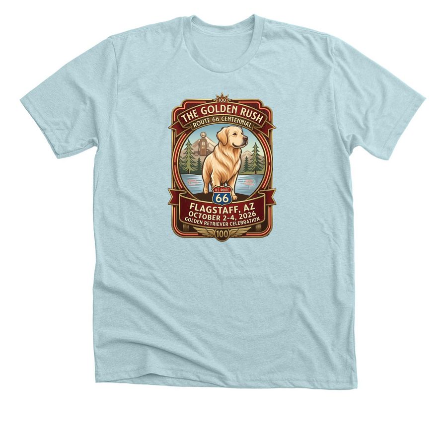 Golden Rush Official with Color Logos, a Heather Ice Blue Premium Unisex Tee