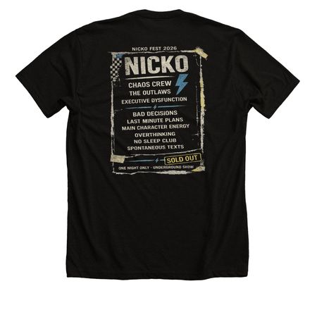 NICKOFEST 2026, a Solid Black Blend Premium Unisex Tee (back-view)