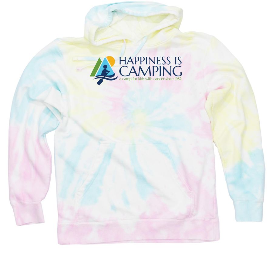 Happiness Is Camping Sweatshirts, a Sunset Swirl Tie Dye Pullover Hoodie