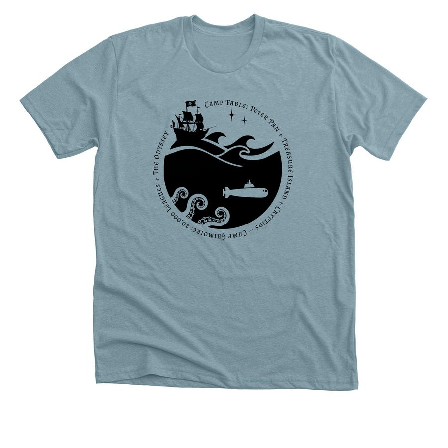 Camp 2025 Season, a Heather Blue Lagoon Premium Unisex Tee