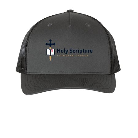 HSLC Classic Trucker Hat, a Charcoal/ Black Printed Five-Panel Trucker Cap