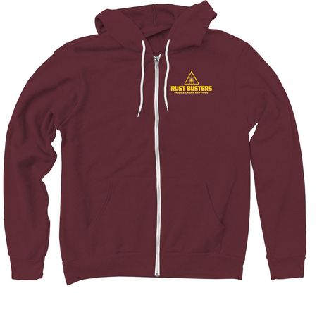 RUST BUSTERS MAROON, a Maroon Zip Up Hoodie
