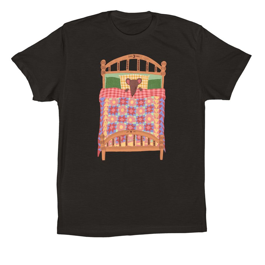 Sleepy Quilt Mouse, a Black Premium Cotton Tee