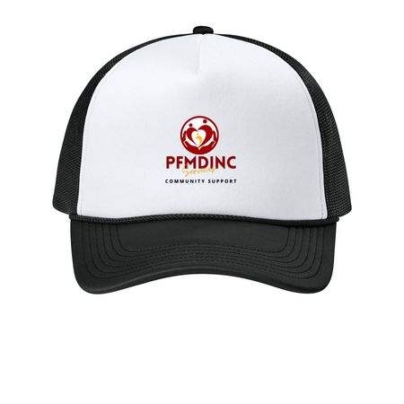 PFMDINC Cap, a White/ Deep Black Printed Foam Trucker Hat