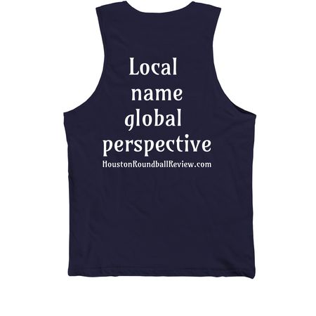 Fresh Houston Roundball Review tank tops, a Navy Premium Cotton Tank (back-view)