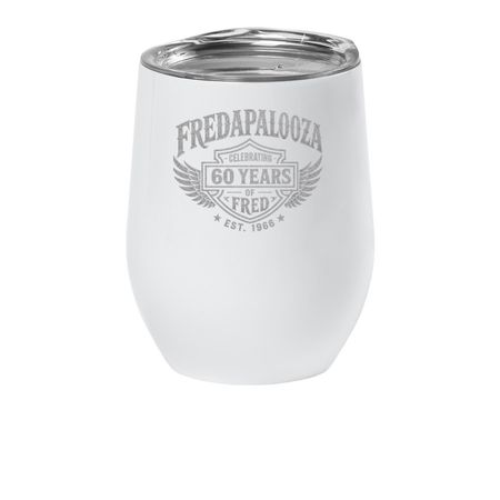 Celebrating 60 Years of Fred Wine Tumbler, a White Insulated Wine Cup