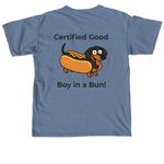 Certified Good Boy in a Bun!, a Blue Jean Comfort Colors Unisex Tee (back-view)