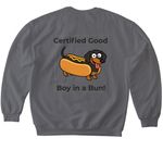 Certified Good Boy in a Bun!, a Charcoal Softstyle Crewneck Sweatshirt (back-view)