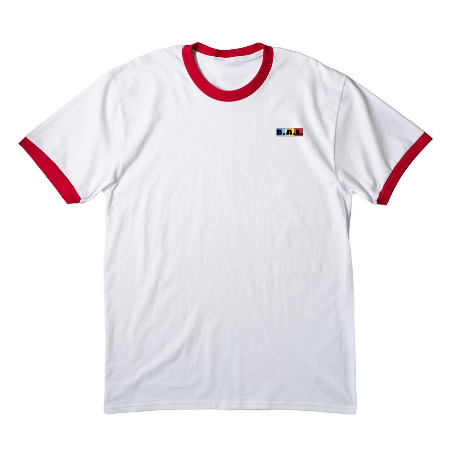 Balkoia Arts Limited -Tees & Sweatshirts, a White/ Red Cotton Ringer Tee